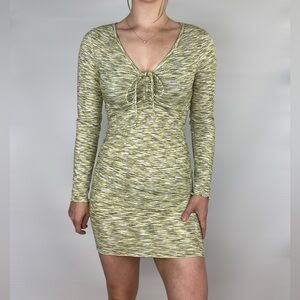 LISA SAYS‎ GAH Long Sleeve Ribbed Space Dye Mini Dress Tie Bodycon